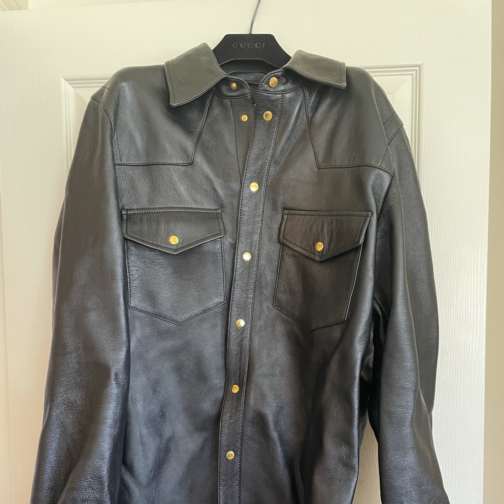 Gucci Men’s Leather Button up shirt.